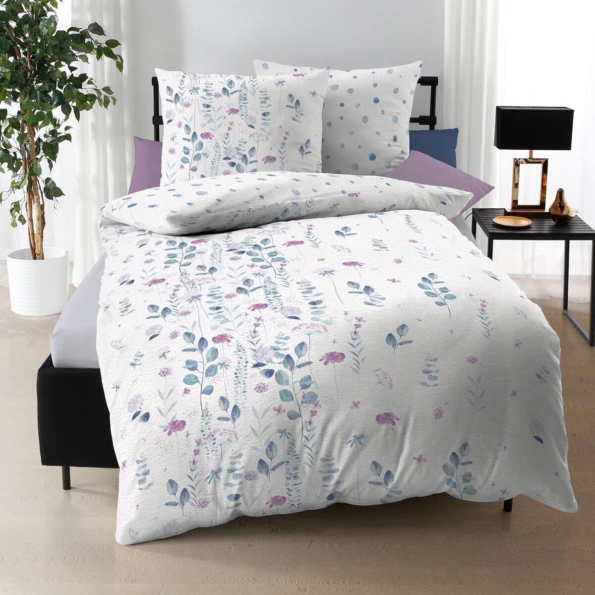 Kaeppel Seersucker Bettwäsche Eucalyptus Saphir 160x210 cm + 65x100 cm