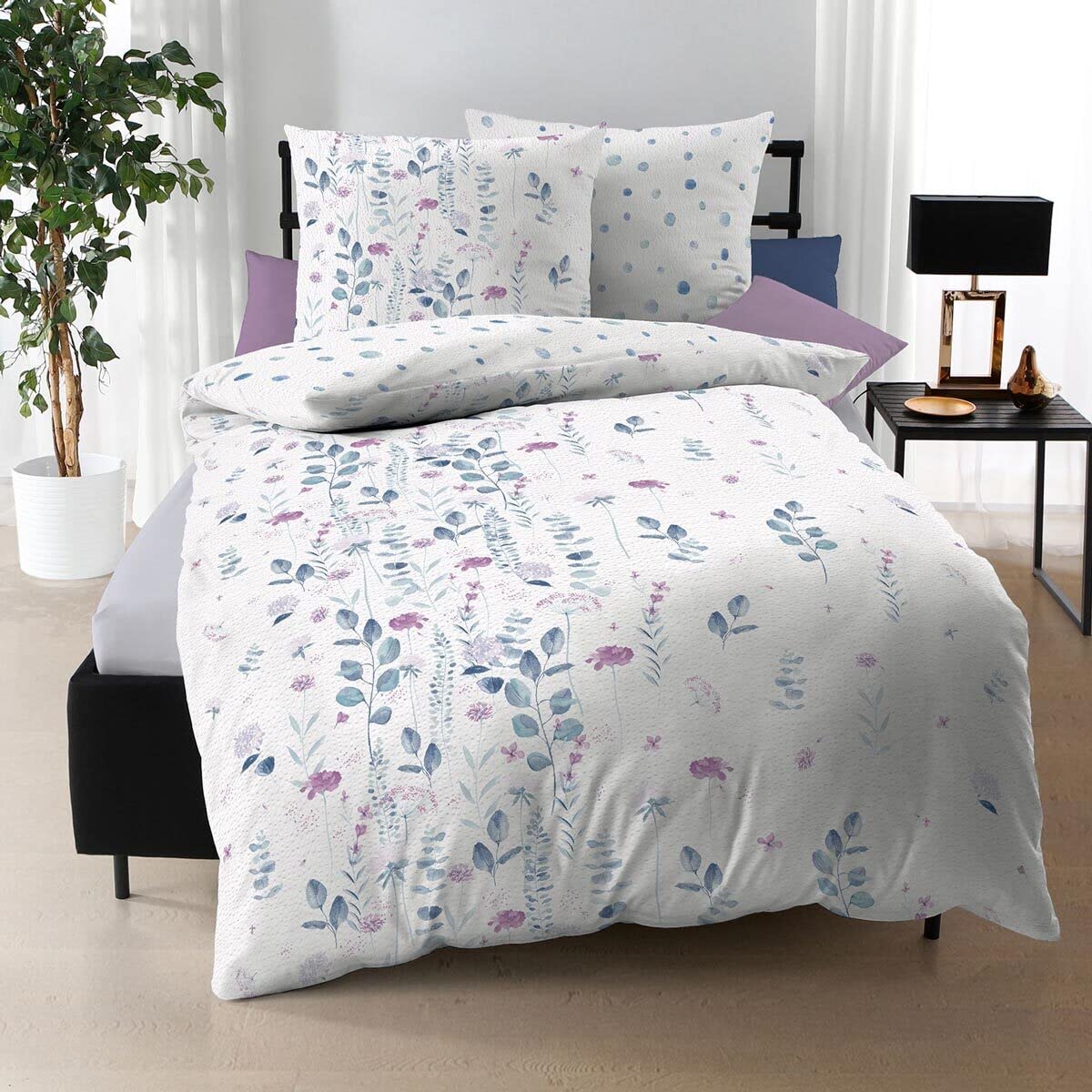 Kaeppel Seersucker Bettwäsche Eucalyptus Saphir 160x210 cm + 65x100 cm