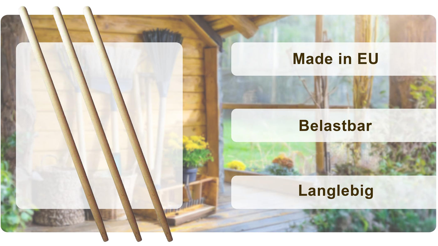 AGROHIT Werkzeugstiel, 3X Holzstiel, Gerätestiel aus Holz, Besenstiel-Set, Stiel für Besen oder Gartengeräte, Bequemer & Stabiler Besenstiel für Garten oder Zuhause, 3 Stück, Ø 2,8 cm, Länge 140 cm