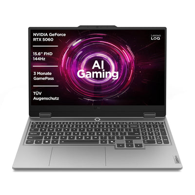 Lenovo LOQ Gaming AI Laptop | 15.6" Full HD 144Hz LCD Display |NVIDIA GeForce RTX 5060 | AMD Ryzen 7 250 | 16GB RAM | 1TB SSD | Win11 | QWERTZ | Luna Grau | Weiss beleuchtet | 3 Monate GamePass