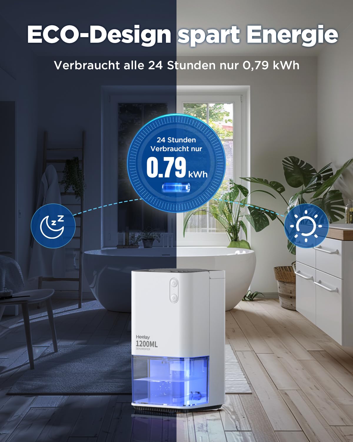 Luftentfeuchter 1200ML,Heelay® Luftentfeuchter Elektrisch Entfeuchter Energiesparend,Tragbar,Ultra Leise,Auto Abschaltung,7 Farbiges Licht,Raumentfeuchter Dehumidifier für Schlafzimmer,Bad,Home