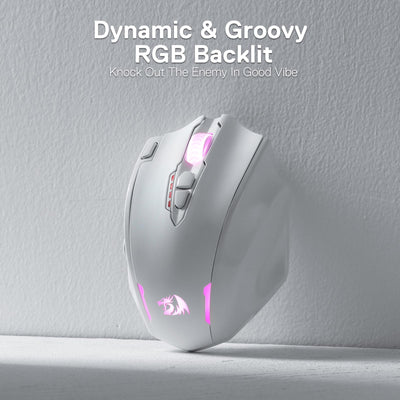 Redragon M913 kabellose Gaming-Maus, 16.000 DPI kabelgebundene/kabellose RGB-Maus mit 16 programmierbaren Tasten, 45-Stunden-Akku und professionellem Sensor, 12 seitliche Tasten, MMO-Maus, Weiß