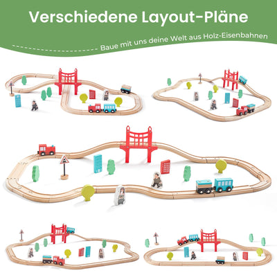 Tiny Land 39 Pcs Holzeisenbahn und Züge Pack Eisenbahn Anfängerset Kompatibel mit Thomas Passend für Eichhorn Zugset Kleinkinderspielzeug empfohlen ab 3 Jahren