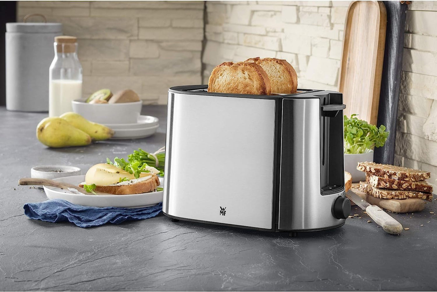 WMF Bueno Pro Toaster 2 Scheiben, Doppelschlitz Toaster Edelstahl mit Brötchenaufsatz, 2 Scheiben, 6 Bräunungsstufen, 870 W, edelstahl matt