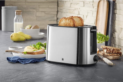 WMF Bueno Pro Toaster 2 Scheiben, Doppelschlitz Toaster Edelstahl mit Brötchenaufsatz, 2 Scheiben, 6 Bräunungsstufen, 870 W, edelstahl matt