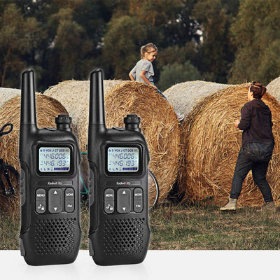 Radioddity PR-T1 PMR446 Walkie Talkie Set mit LC-Display, Funkgerät 4KM Reichweite, 16 Kanäle PMR446 Lizenzfrei Wiederaufladbar Akku mit Headset für Abenteuer, Outdoor-Aktivitäten, Camping, 2 Stücke