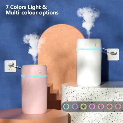 KARFUN Luftbefeuchter,Mini Humidifiers fürs Auto mit 7 Farben Licht,Leiser Raumbefeuchter Klein,Automatische und Leise,Abschaltung,Büro,Schlafzimmer,Auto,Desktop (Weiß)