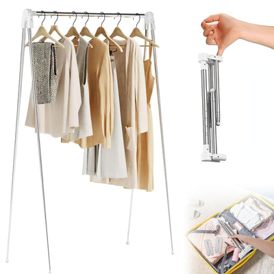 JABNOW Tragbarer Kleiderständer Klappbar,13-28 Zoll Teleskop Wäscheständer Mit 2 Klappbügeln,Verstellbarer Reise kleiderständer,Wäscheständer Klein Klappbar aus Edelstahl für Reisen,Camping,Zuhause