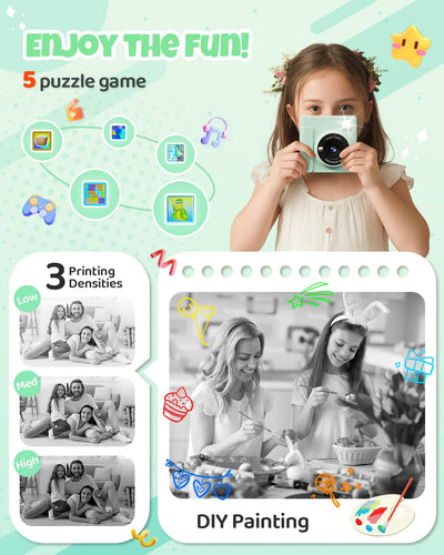 TIATUA Kinderkamera Sofortbildkamera, 2,4 Zoll Sofortbildkamera Kinder mit 32G Karte und Fotopapier Drucken, 1080P HD Digitalkamera Kinder, Geschenke für Jungen und Mädchen 3-12 Jahre (grün)