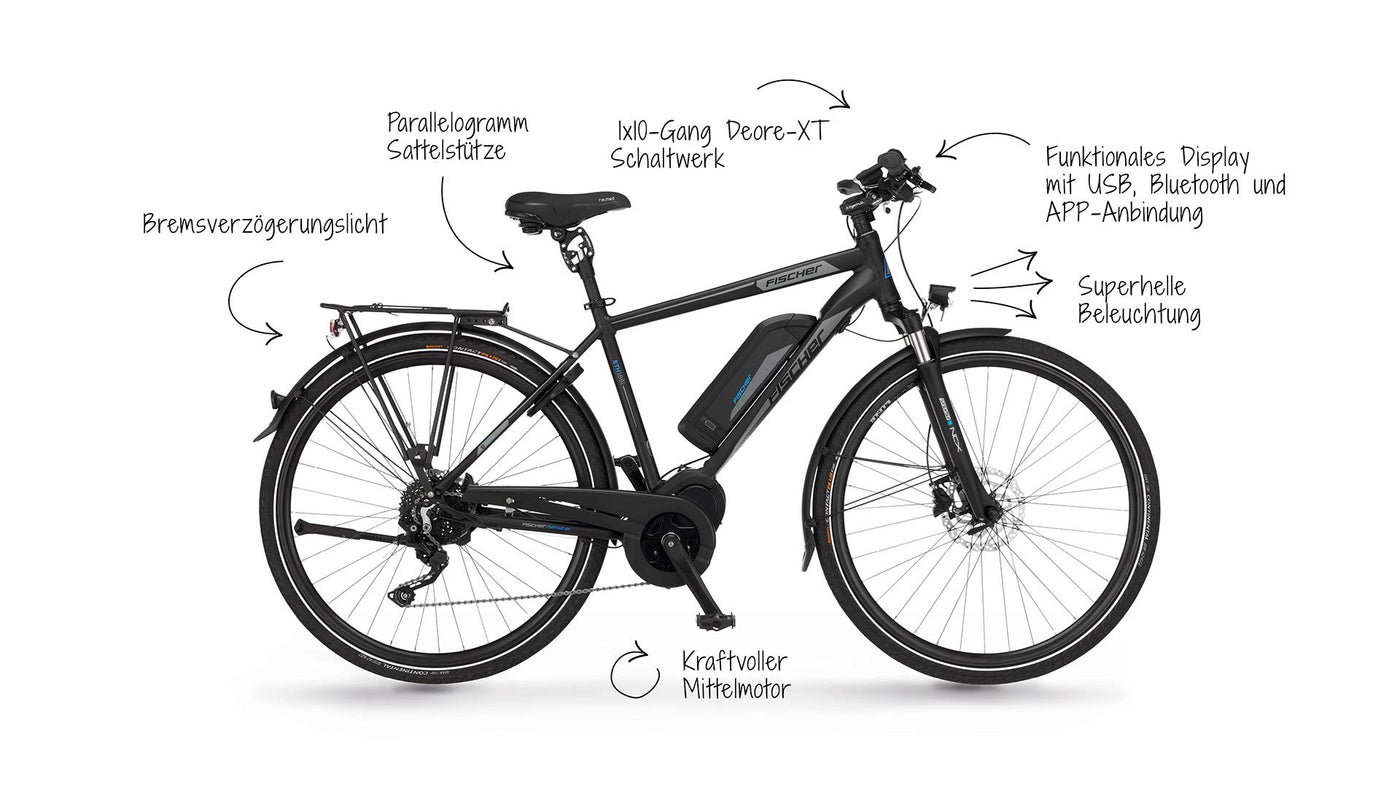 Fischer E-Bike Trekking, VIATOR ETH 1861 Elektrofahrrad für Herren, RH 50 cm, Mittelmotor 80 Nm, 48 V Akku, schwarz matt, 28 Zoll