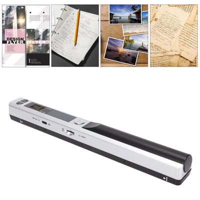 Tragbarer Scanner, Kompakter Mobiler Dokumentenscanner, Fotoscanner für A4 Dokumente, Bilder, Seiten, Texte in 300 600 900 DPI, PDF/JPG Format, Unterstützt TF Kartenspeicherung(Silber schwarz)