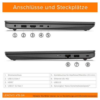 Lenovo V15 G4 Laptop, Intel Core i5-13420H, 16 GB DDR4 RAM, 1 TB PCIe SSD, 15.6" FHD, Intel UHD Graphics, QWERTZ Tastatur, Windows 11 Pro, Black