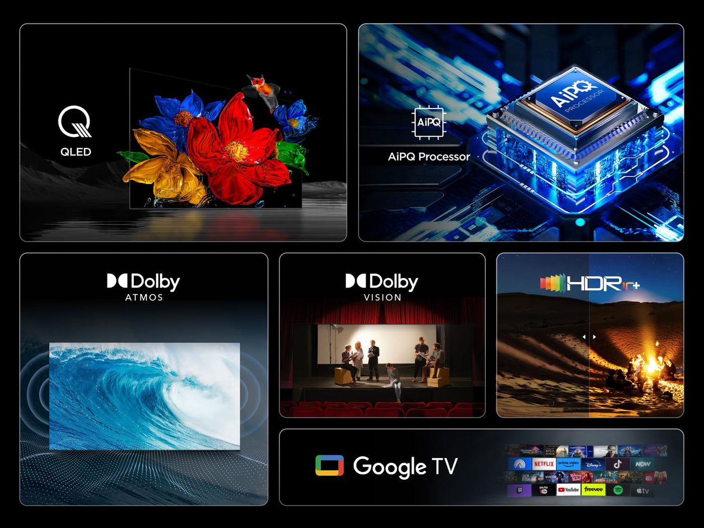 TCL 43T69C 43 Zoll QLED, Direct LED TV, 4K HDR TV, Smart Google TV (Dolby Vision & Atmos, Motion Clarity, Kompatibel mit Google Assistant & Alexa)