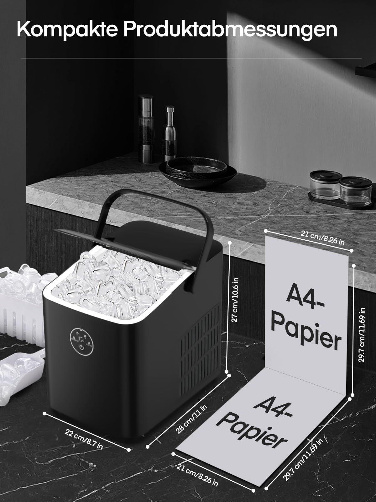 FOHERE Eiswürfelmaschine 14kg 24 Stunden, Eiswürfel in 5 Min, 2 Größen von Bullet Ice, Selbstreinigender Eiswürfelbereiter mit Griff, Eisschaufel u. Korb, Ice Maker für Party Büro RV (Rosa)