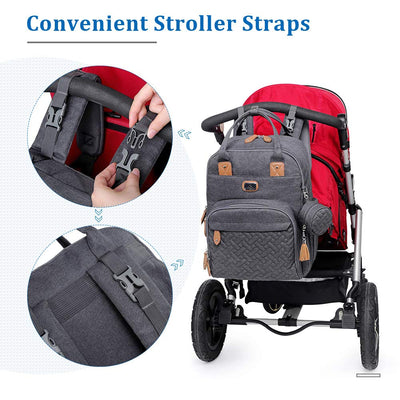 Wickeltasche Rucksack - Dikaslon Großer Wickelrucksack mit Multifunktions-Babytaschen und mobiler Wickelauflage - Schnullerhalter und Kinderwagengurte - für Mama und Papa (dunkelgrau), Einheitsgröße