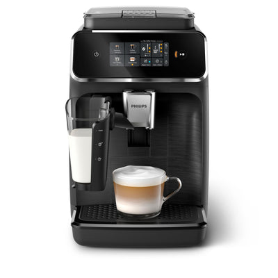 PHILIPS 2300 Series Kaffeevollautomat - 4 Getränke, Modernes Farb-Touchscreen-Display, LatteGo-Milchsystem, SilentBrew, 100% Keramikmahlwerk, AquaClean Filter. Mattschwarz (EP2330/10)