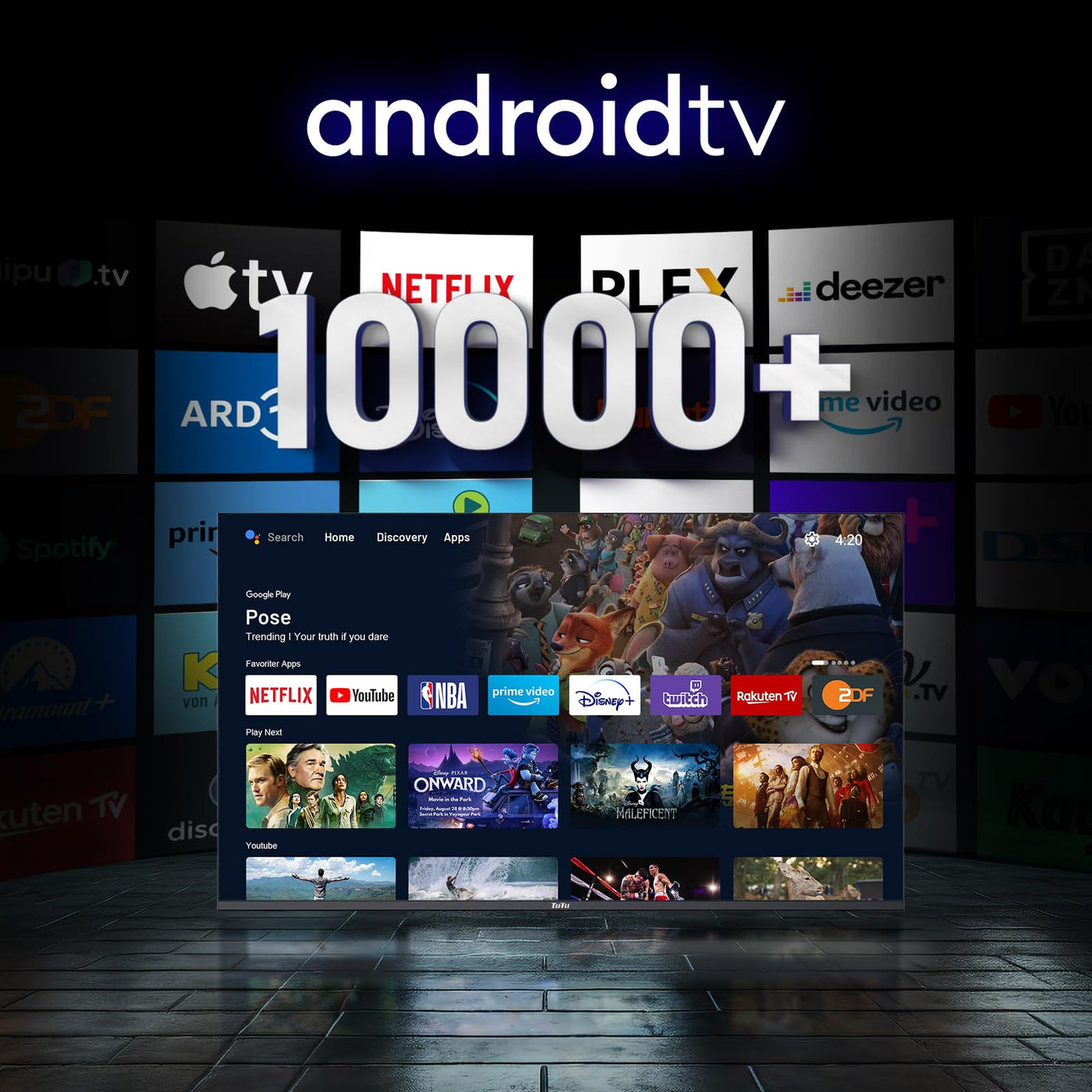 TuTu Smart TV 55 Zoll Fernseher 4K UHD HDR HLG Android TV APP Store Triple Tuner WiFi Bluetooth HDMI USB (2024)