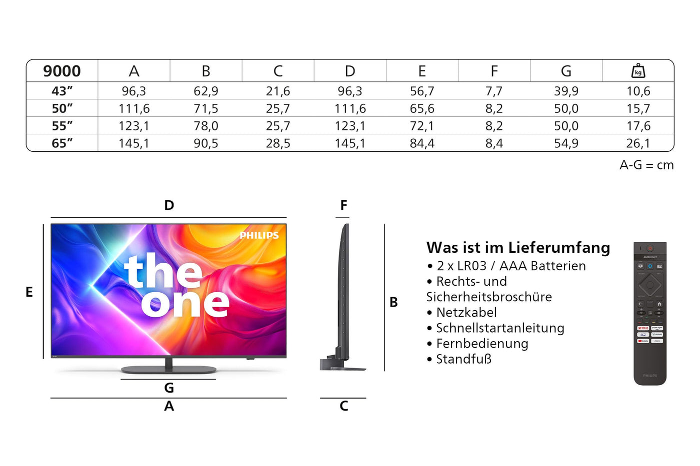 Philips Ambilight 'The One' 50PUS9000 4K QLED Smart TV - 50 Zoll Display mit P5 Perfect Picture Engine Ultra HD, Titan OS, Dolby Vision und Dolby Atmos Sound