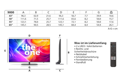 Philips Ambilight 'The One' 50PUS9000 4K QLED Smart TV - 50 Zoll Display mit P5 Perfect Picture Engine Ultra HD, Titan OS, Dolby Vision und Dolby Atmos Sound