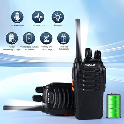 JUMJIAT Walkie -Talkie 16 Kanälegroße Reichweite Funkgeräte,Walkies talkies Eingebauter LED Taschenlampe, USB-Ladestation Cable mit Type-C und Headset (2 Stück)