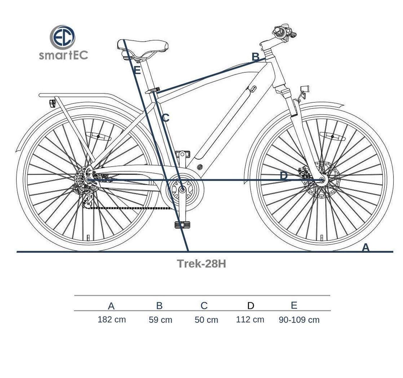 smartEC Trek-28H E-Bike Trekking Herren 250W Hinterradmotor Li-Ion Akku 36V/13Ah Elektrofahrrad 28 Zoll Reichweite 90km bis 25 km/h Trekking City (Schwarz)
