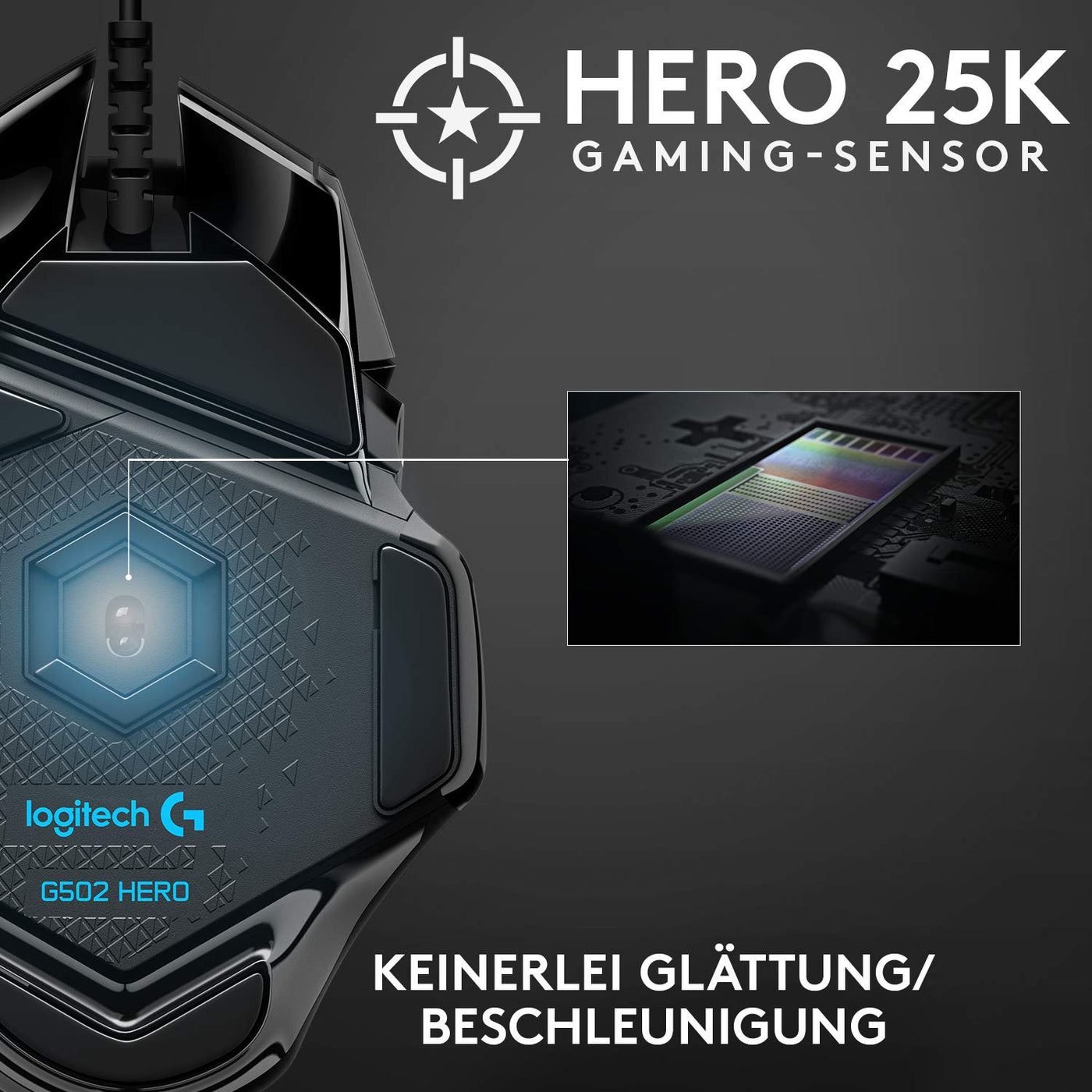 Logitech G502 HERO High-Performance Gaming-Maus mit HERO 25K DPI optischem Sensor, RGB-Beleuchtung, Gewichtstuning, 11 programmierbare Tasten, anpassbare Spielprofile, PC/Mac - Schwarz