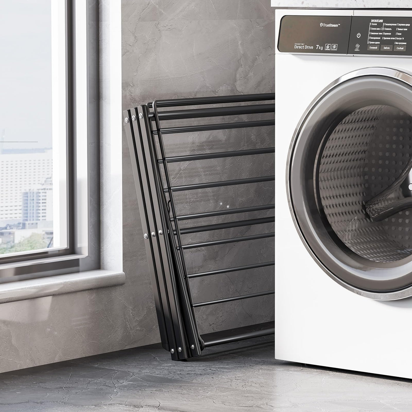 SYKIARIOL Klappbarer Wäscheständer - Mehrstöckiger, Faltbarer Wäschehänger aus Stahl für Großzügiges und Bequemes Trocknungserlebnis in Schwarz