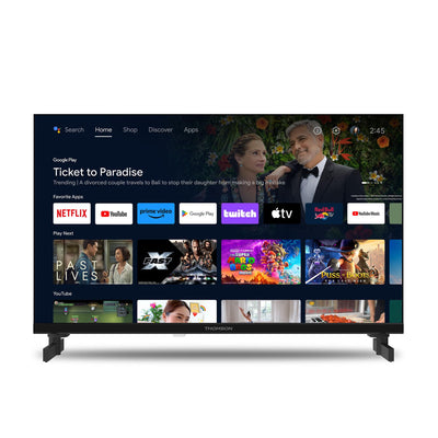 Thomson 24 Zoll (60 cm) LED HD 12V Camping Smart Android TV, Google Assistant, Wi-Fi, Dolby Digital, Bluetooth, Triple-Tuner (Kabel/Satellit/Antenne), HDMI, CI+, A+ Panel- 24HA2S13C