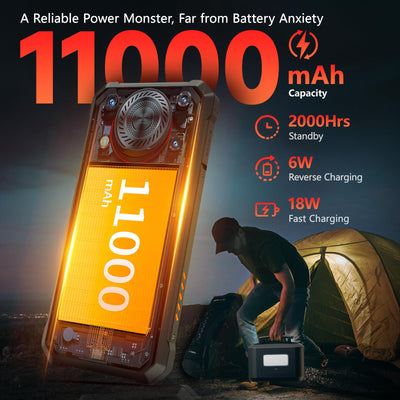 OUKITEL WP53 PRO Outdoor Smartphone Android 15, 24GB(8+16)+ 256GB/1TB Outdoor Handy Ohne Vertrag, 11000mAh Baustellenhandy, 126dB Lautsprecher, 6.52"HD, 50MP, 900lm Camping Licht, 4G Dual SIM/IP68/NFC