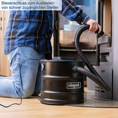 Scheppach Aschesauger GKS20 Kaminsauger mit 1200W und 18 kPa Saugleistung | 20L Fassungsvermögen | robuster Metallbehälter | großer Arbeitsradius Dank 1,2m Schlauch und 1,5m Anschlusskabel