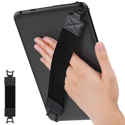 MoKo Handschlaufe für 9" - 11" iPad/iPad Pro oder Air/Kindle Fire HD/Samsung/Lenovo Tablet - Elastisches Halteband mit Tragbarer Tablet Fingerhalterung - Schwarz Gurt