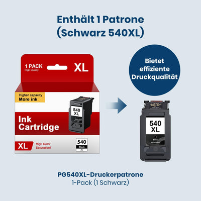 PG 540XL Schwarz Druckerpatronen Ersatz Kompatibel für Canon 540XL PG540 PG-540 XL Schwarz Patronen für Canon Pixma TS5150 TS5151 MG3550 MG3600 MG3650 MG3650s MG4200 MG4250 MX475 MX530 (1 Schwarz)