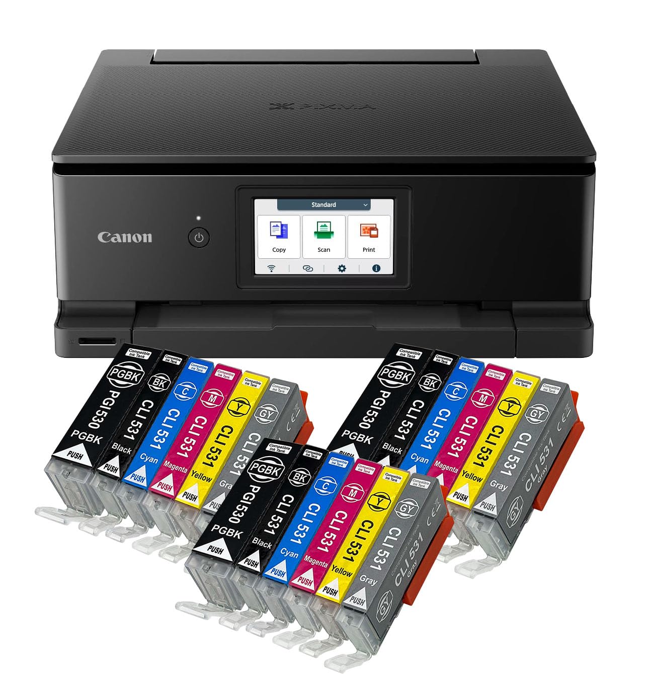 IC-Office TS8750 Tintenstrahl Multifunktionsdrucker 3-in-1 (Drucken, Kopieren, Scannen, SD-Karte, Duplex, WLAN, AirPrint) schwarz + 18 XXL Tintenpatronen