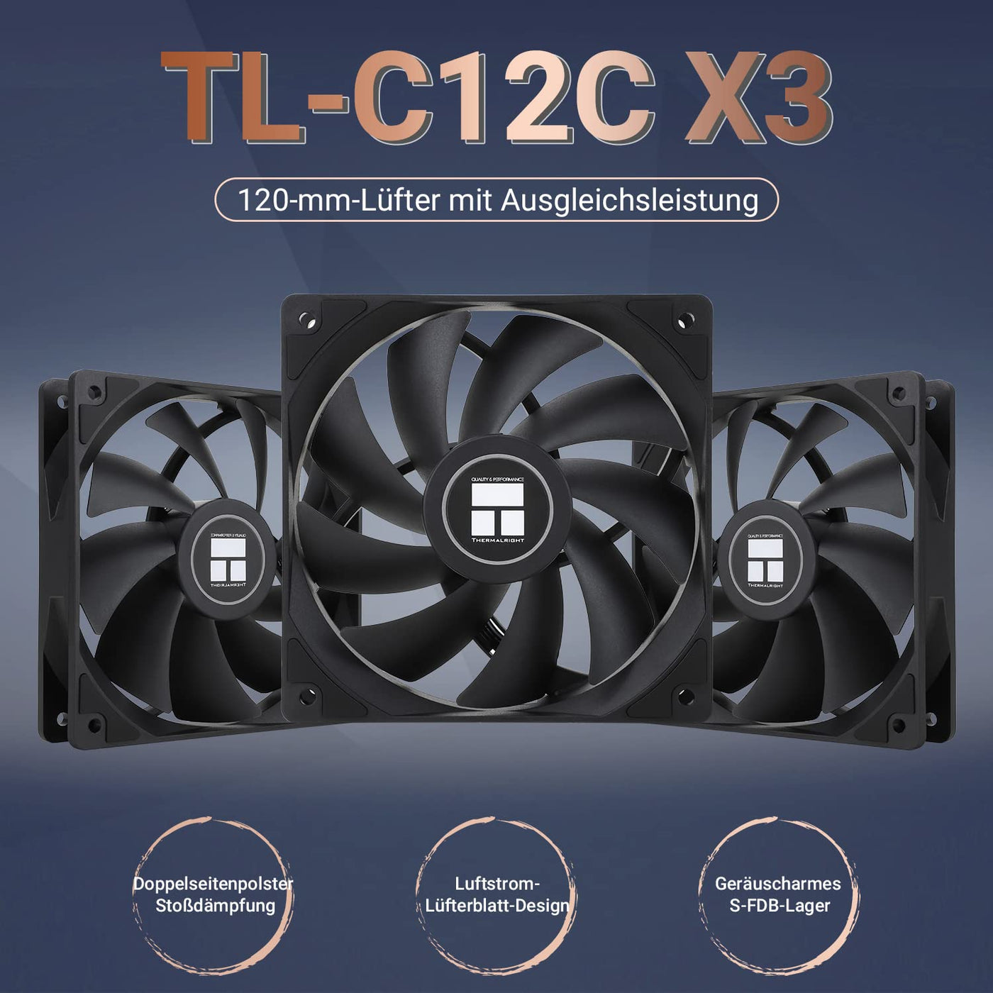 Thermalright TL-C12C CPU-Lüfter 120mm Gehäuse Kühler Lüfter, 4Pin PWM Silent Computer Lüfter mit S-FDB Lager enthalten, bis zu 1550RPM Lüfter