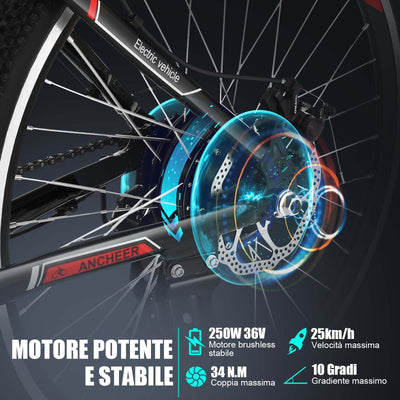 ANCHEER 26 Zoll E-Bike/Mountainbike Herren, Elektrofahrrad/Pedelec mit 36V 10.4Ah Akku | Bis 100KM Reichweite & 21 Gang und 250W Hinterradmotor für 25 km/h