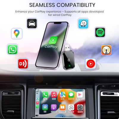 AIZEO Wireless CarPlay Adapter, Superschnelle Upgrade von Wired auf Wireless, Plug und Play, Mini & Stabiler, kompatibel mit iPhone iOS 10+ & Autos mit Wired CarPlay, Black