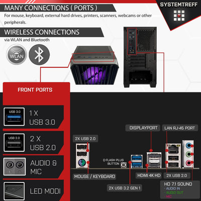 SYSTEMTREFF Gaming PC AMD Ryzen 5 7500F 6x5GHz | Nvidia GeForce RTX 4060Ti 16GB DX12 | 1TB M.2 NVMe | 32GB DDR5 RAM | WLAN Desktop Computer Rechner für Gamer, Zocker & Streamer