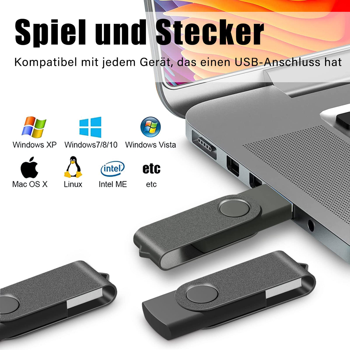 USB Sticks 2GB 10 Stück Speicherstick USB 2.0 Flash Laufwerk Data Datenspeicher Pendrive für Computer, 10pcs Schwarz