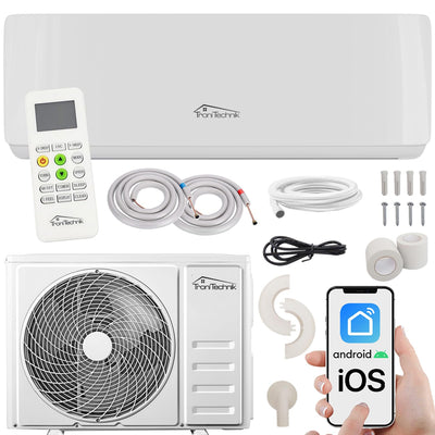 Tronitechnik® Reykir Split Klimaanlage Inverter Splitgerät mit UVC Luftsterilisation, Kühlung Heizung Ventilation Entfeuchtung, Fernbedienung, WiFi App-Steuerung (9000 BTU) inkl. Montagematerial