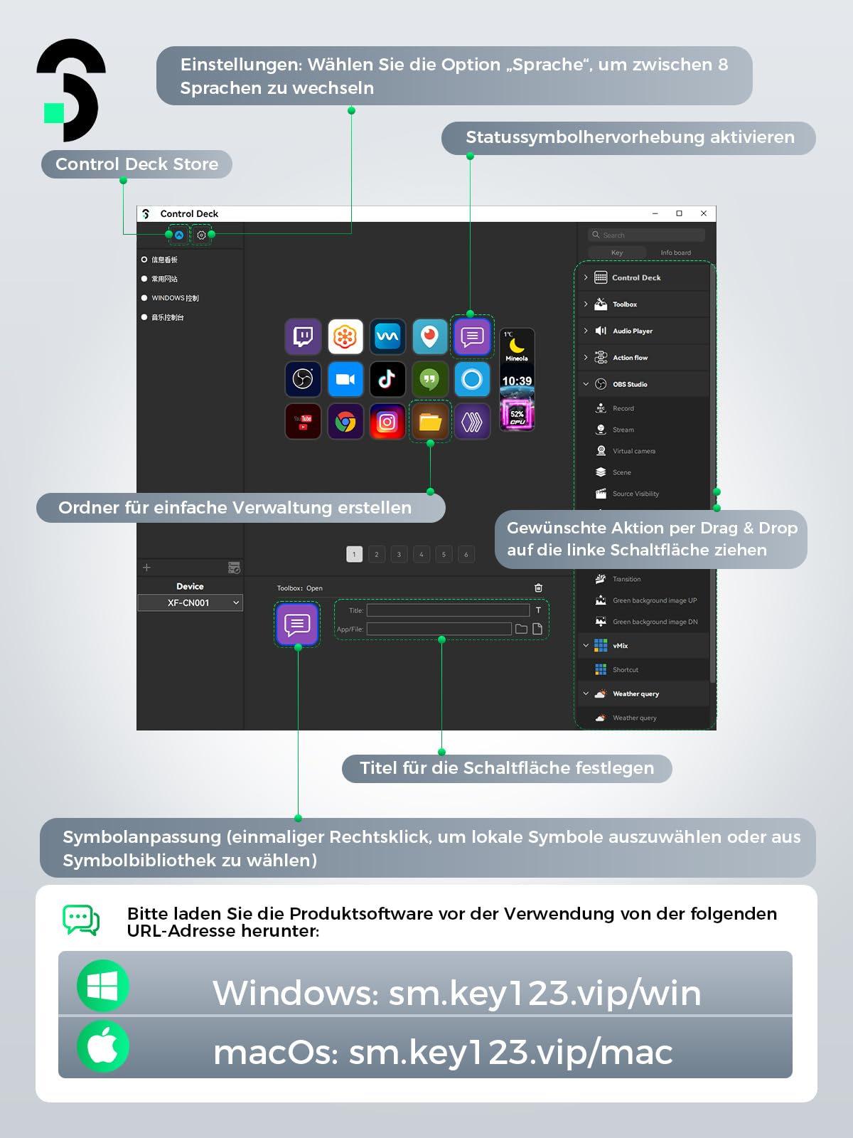 SOOMFON Stream Controller Deck Weiss, 15 anpassbaren Makrotasten, auslösen von Aktion in Software wie OBS/Twitch/YouTube/PS, Mac & Windos, für Live-Streaming, Aktienhandel & Editing