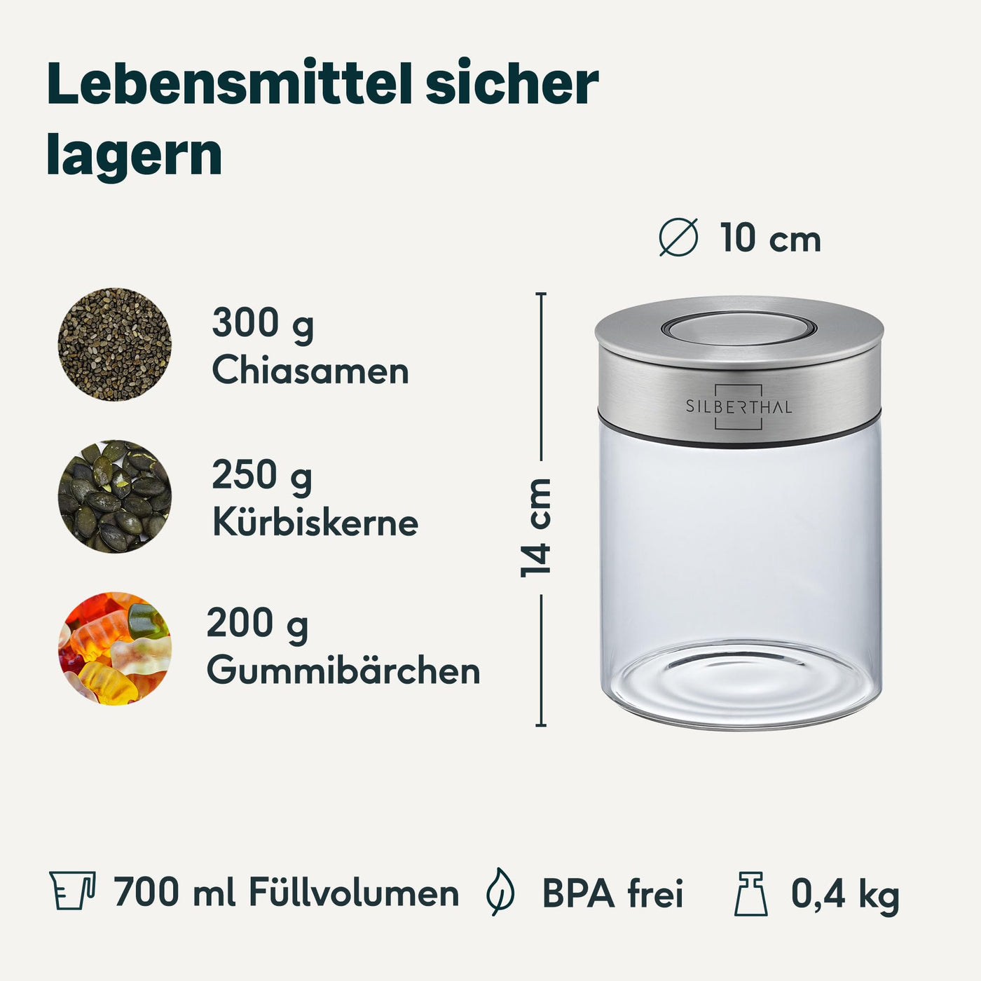 SILBERTHAL Vorratsdosen Glas mit Deckel Set 700 ml - Vorratsgläser für luftdichte & auslaufsichere Aufbewahrung in der Küche