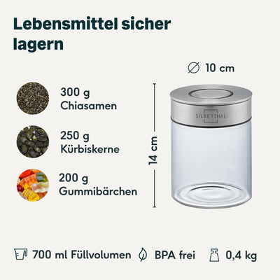SILBERTHAL Vorratsdosen Glas mit Deckel Set 700 ml - Vorratsgläser für luftdichte & auslaufsichere Aufbewahrung in der Küche