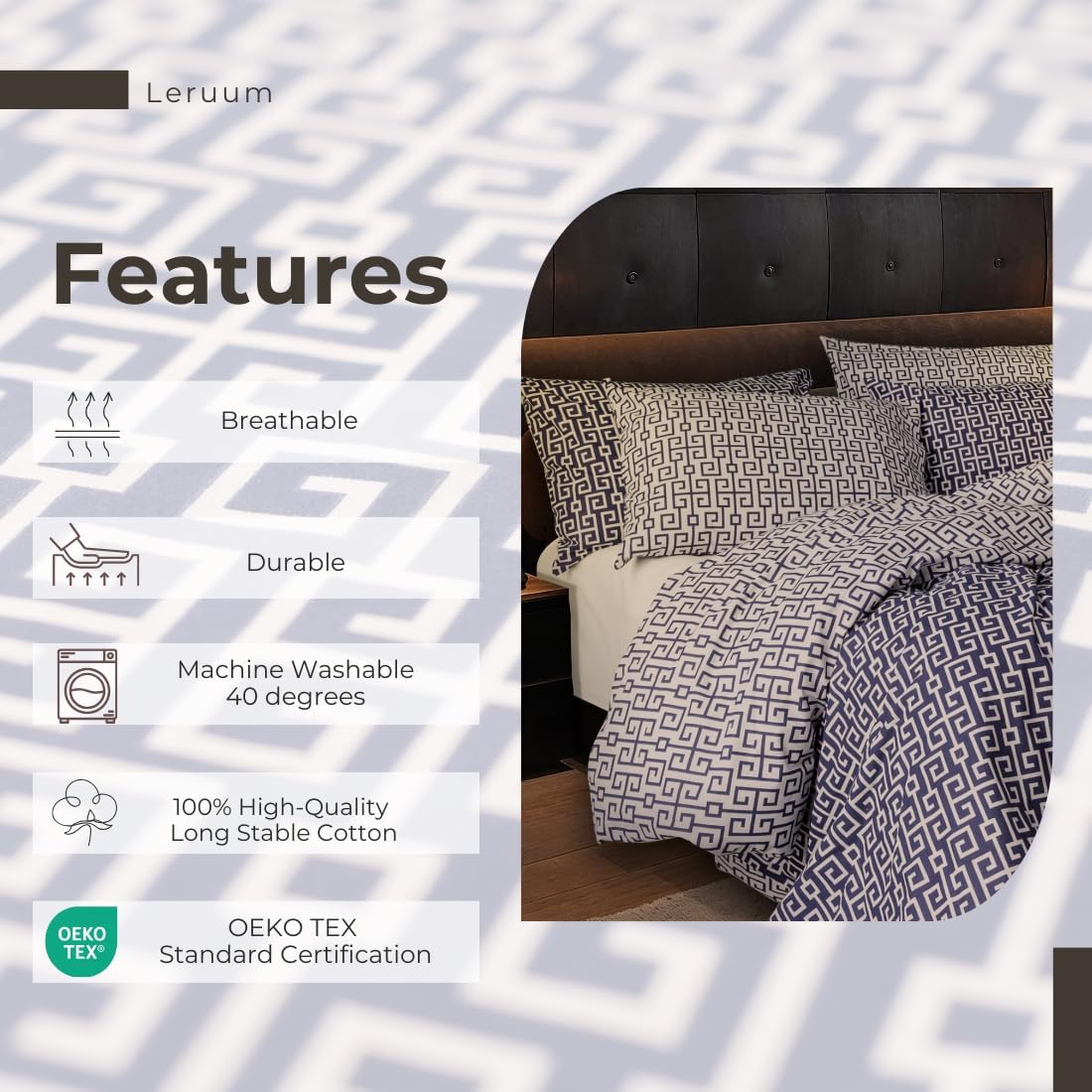 LERUUM Bettwaesche Set 135x200 Baumwolle Navy Blau Weiß Erwachsene Jungen Geometrisches Wendbares Bettbezug mit 1x Kissenbezug 80x80(2 teilig Classy)