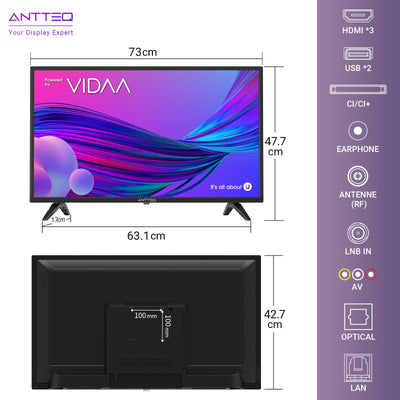 Antteq AV32 Fernseher 32 Zoll (80 cm) Smart TV mit Netflix, Prime Video, Rakuten TV, DAZN, Disney+, YouTube, UVM, WiFi, Triple-Tuner DVB-T2 / S2 / C, Dolby Audio 2024