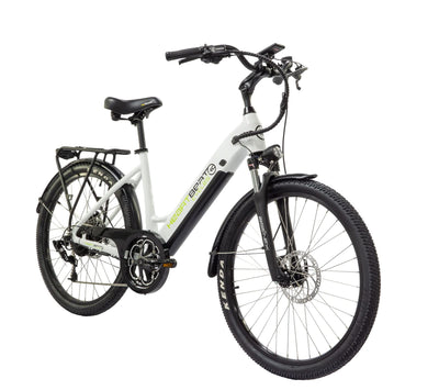Highphoria Elektrofahrrad City E-Bike 26 Zoll für Damen, 25 km/h Tiefeinsteiger Elektrische Fahrrad mit Bafang-Motor 250W, 8 Gang Schaltung Pedelec(Weiß-Schwarz)