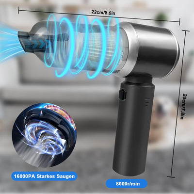 XWGKLN Handstaubsauger Akku, 16000PA Kabellos Autostaubsauger, 4 in 1 Auto Staubsauger &Gebläse mit USB, Mini Kleiner Staubsauger für Auto,Outdoor, Haus, Office Reinigung und Tierhaare