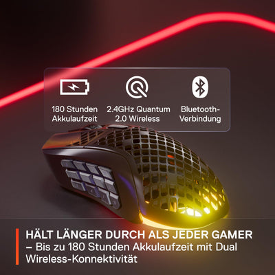 SteelSeries Aerox 9 Wireless - RGB Gaming-Mouse mit Öffnungen in der Oberfläche - Federleichtes, wasserabweisendes Design - 18 Tasten - Bluetooth/2,4 GHz – Optischer TrueMove Air-Sensor mit 18.000 DPI