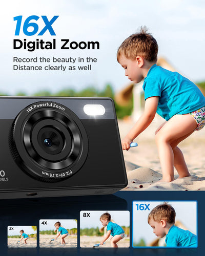 64GB Digitalkamera Kinder Fotokamera: 48MP Anti-Shake Kinderkamera Foto, Vlogging Fotoapparat für YouTube 16X Digital Zoom Appareil Foto Serienaufnahme Selfie Kompaktkamera für Fotografie