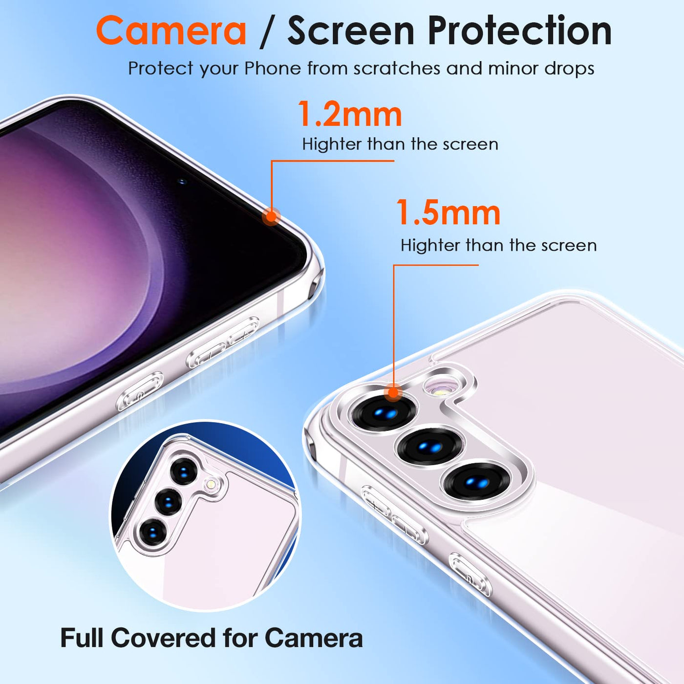 ivoler 3-in-1 Case for Samsung Galaxy S23 5G, 1 Mobile Phone Case with 2 Tempered Glass Screen Protectors, Never Yellowing, Military Protection, Camera Protection, Thin Transparent, Shockproof,