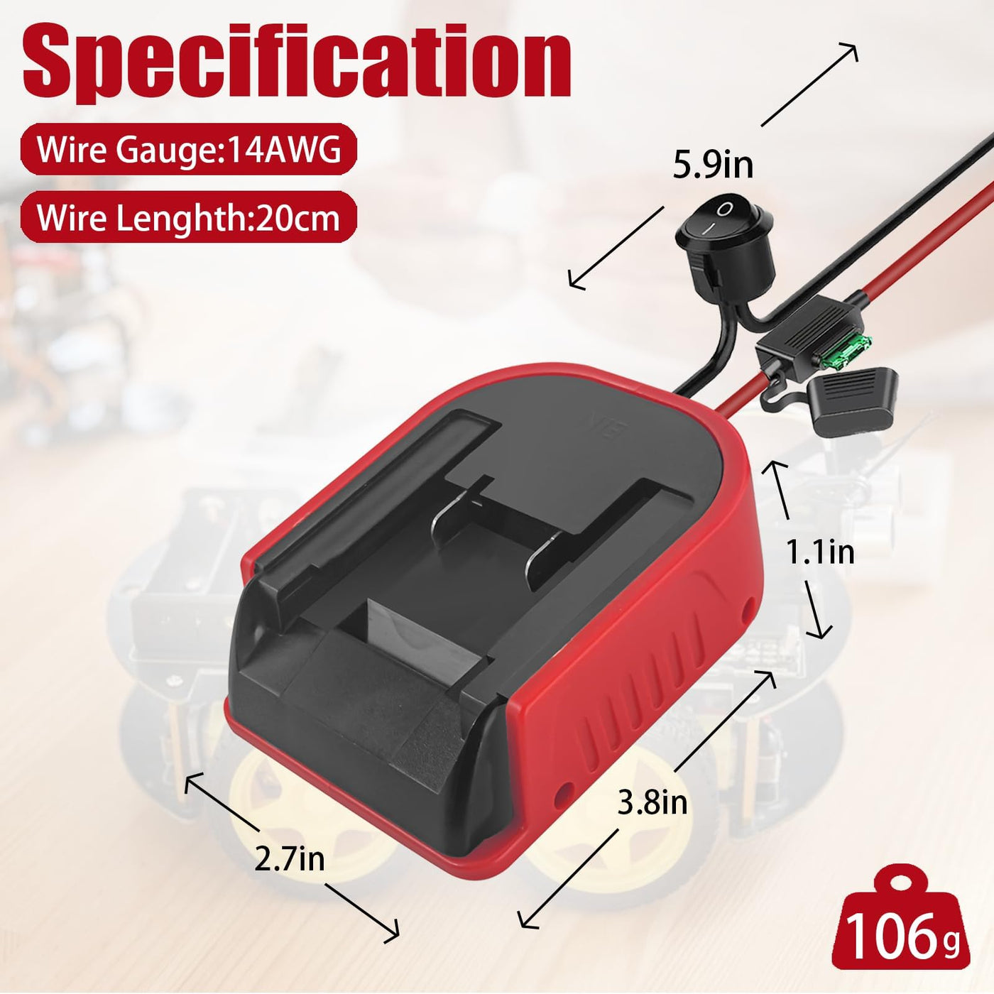 2 Stück Power Wheel Adapter für Einhell 18V Power X Change Akku, Dock Stromanschluss mit 14AWG Sicherung und Schalter, Akku Adapter für RC Auto Heimwerker